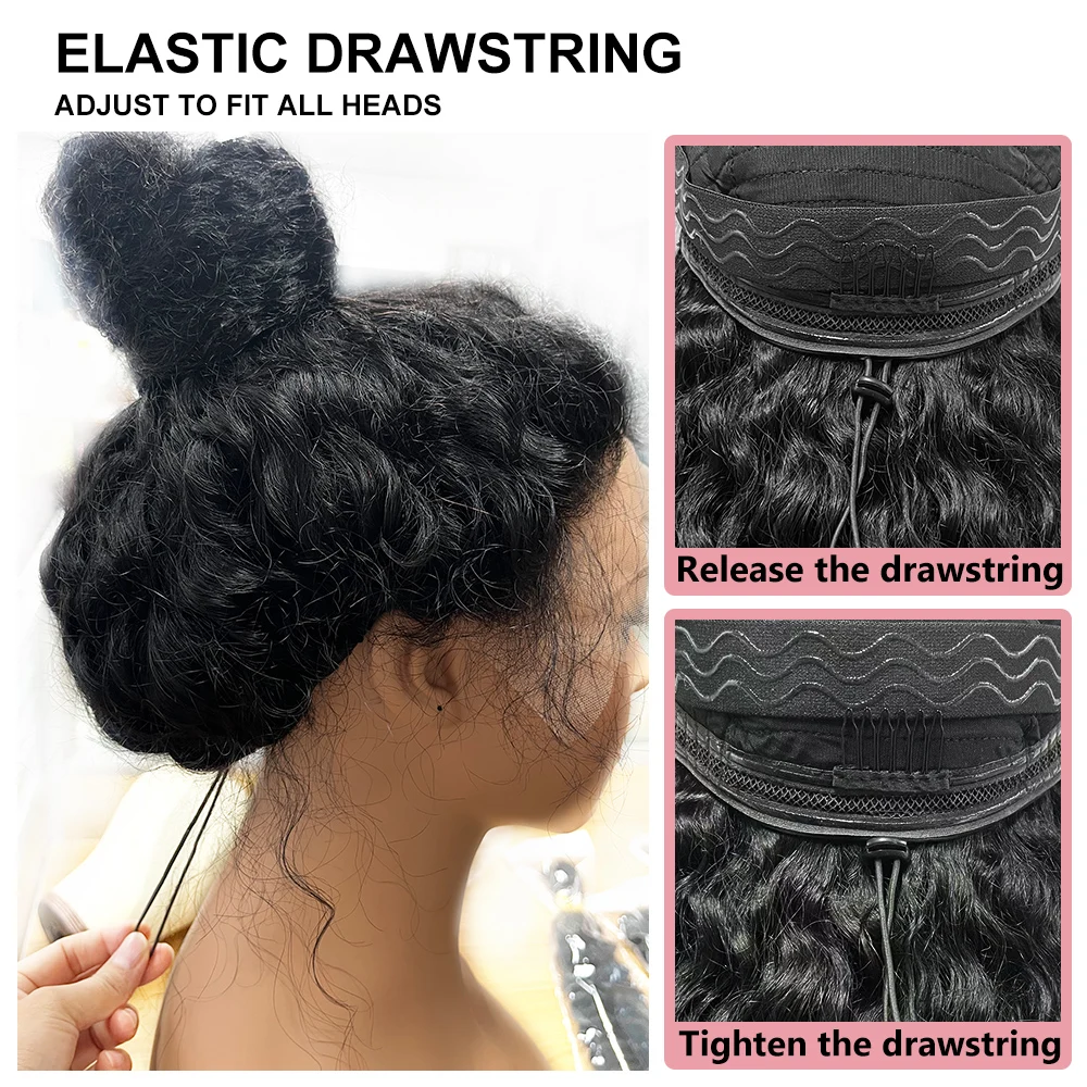Deep Curly Pull Go 13x6 Lace Wigs with Elastic Drawstring 13x6 HD Lace Frontal Wig Pre Everyting Real Glueless Wig Human Hair