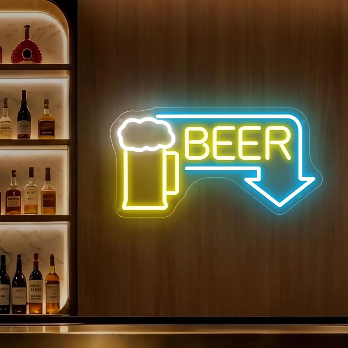 맥주 네온사인 맥주잔과 화살표 네온사인 공예 맥주 바 펍 장식 홈 바 맨케이브..