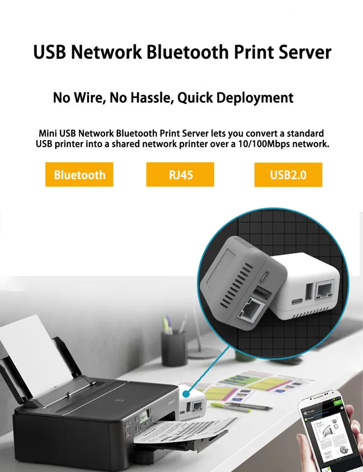 Server Di Stampa LOYALTY-SECU 3 Porte USB - Converti Stampanti USB In Rete, WiFi/Bluetooth Opzionale
