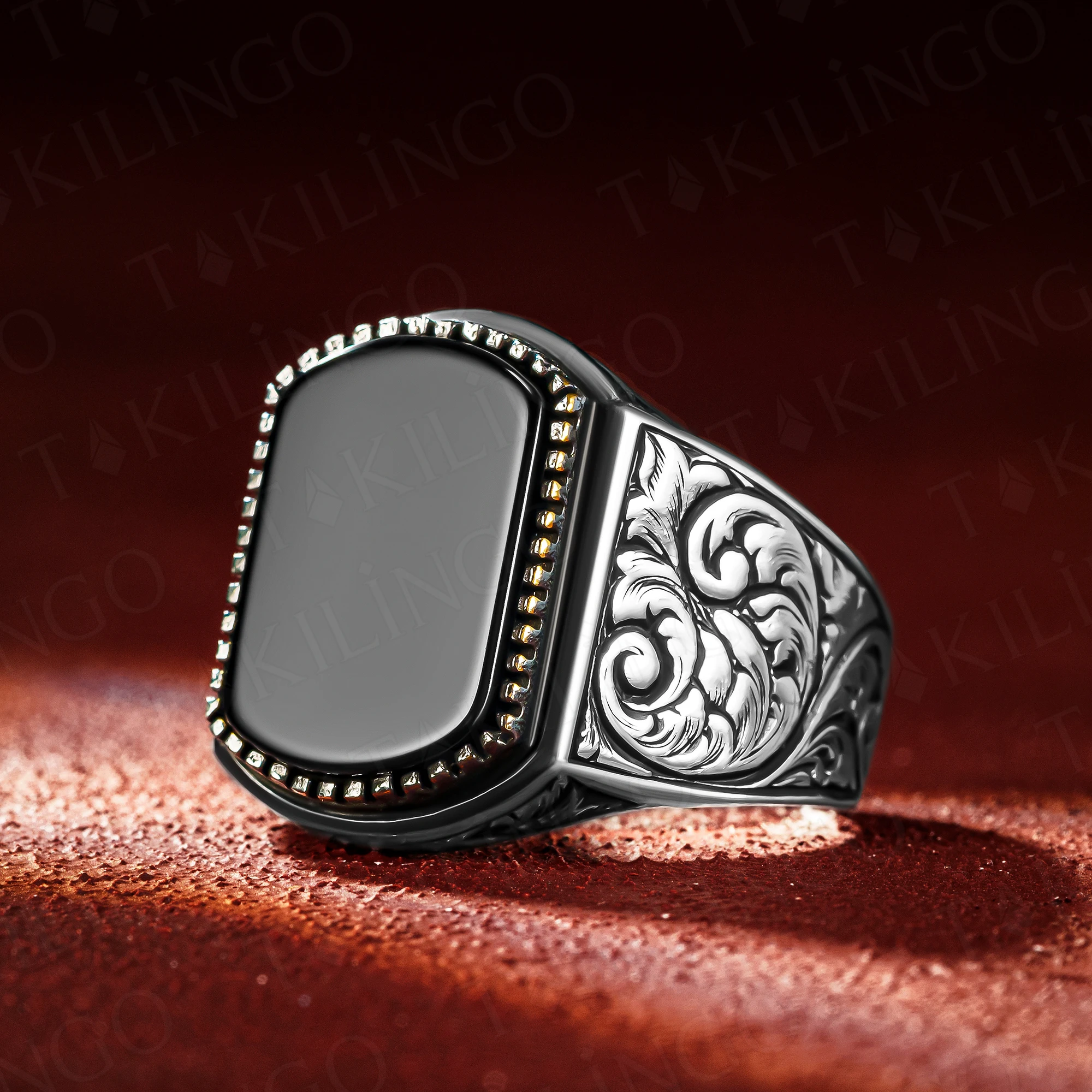 

Stamped Solid 925 Sterling Silver Plain Model Black Onyx Stone Men's Ring Turkish Handmade Biker Ring Silver Jewelry Gift Him