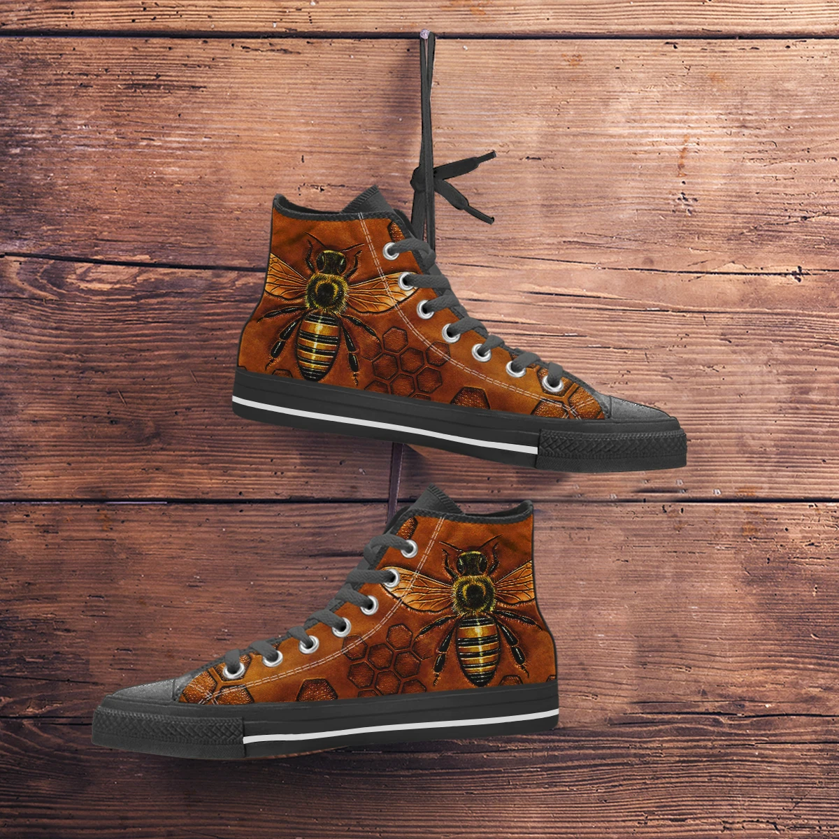 

Nopersonality Men's High-Top Canvas Shoes Leisure Breathable Walking Shoes Wild Print Cartoon Bee Student Vulcanized Sneakers