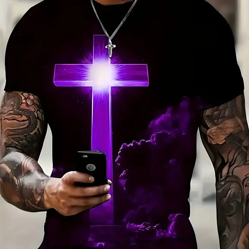 Camiseta masculina Jesus Cross estampada em 3D, Vintage, Harajuku Street Tops, T respirável, extragrande, camiseta esportiva, roupa casual 4 A5b14c47e2192447dadda9adce7b8432aA