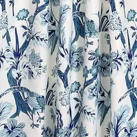 52" W x 84" L Light Filtering Window Panels, Pair, Blue Toile Curtains with Floral Bird Print, Ideal for Grandmillennial, French 1
