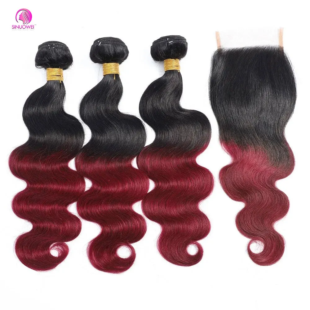 1B/99j Body Wave Bundles With Closure 100% Human Hair 3/4 Bundles Brazilian Virgin Hair Bundle Colored Extensions For Wome