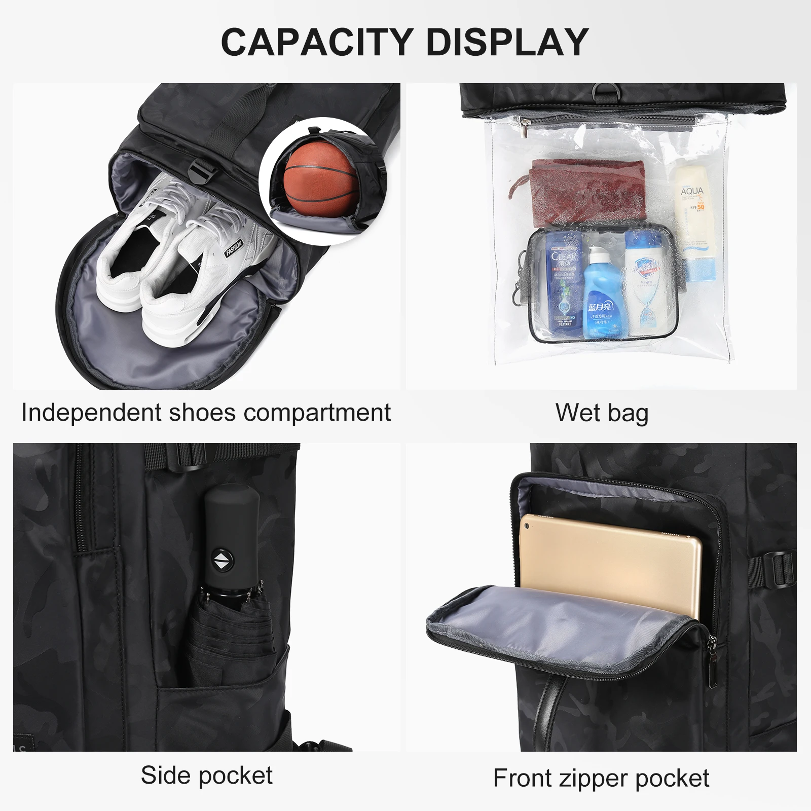 Duffle Bag Backpack Ball Gym Bag for Men Women Luggage Sports Basketball Backpack with Shoe Compartment Casual Travel Backpack