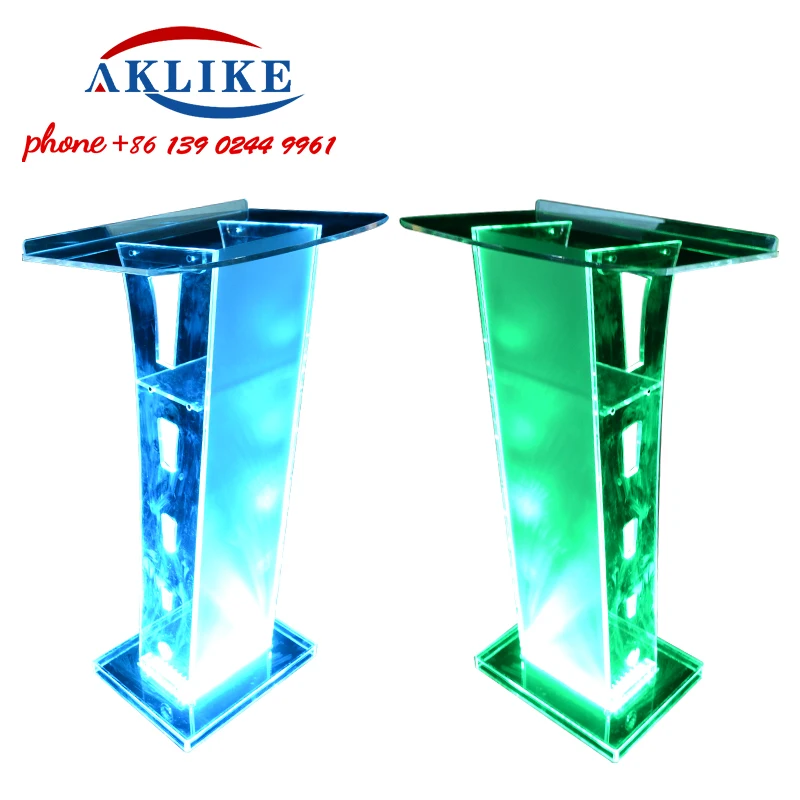 Cheap Pulpit Lectern Acrylic Standing Desk Church Platform Clear Podium With LED Light