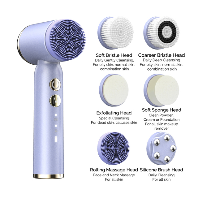 Wireless Hot Cool Facial Cleansing Brush Massager Face Washing Cleaning 6 in 1 Ultrasonic Face Cleansing Brush
