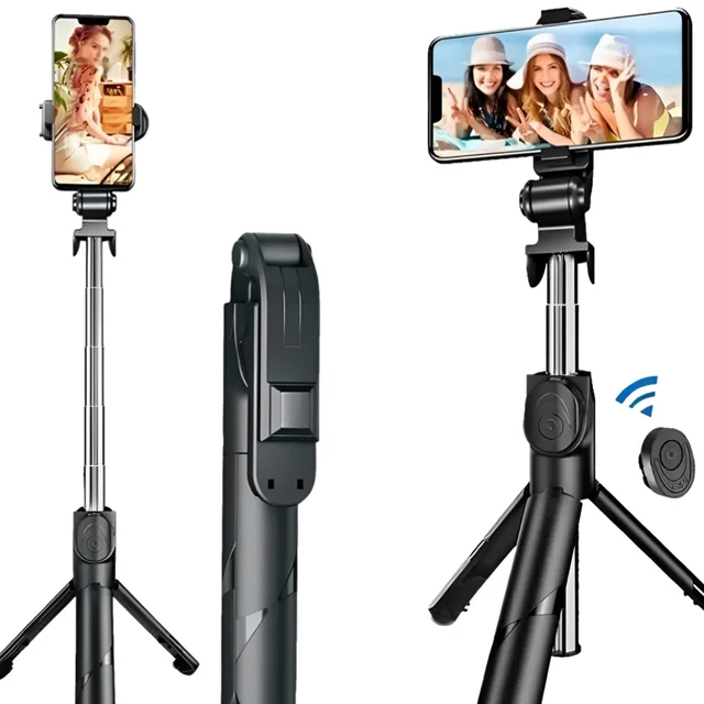 Bluetooth Selfie Speaker com suporte tripé, controle remoto retrátil