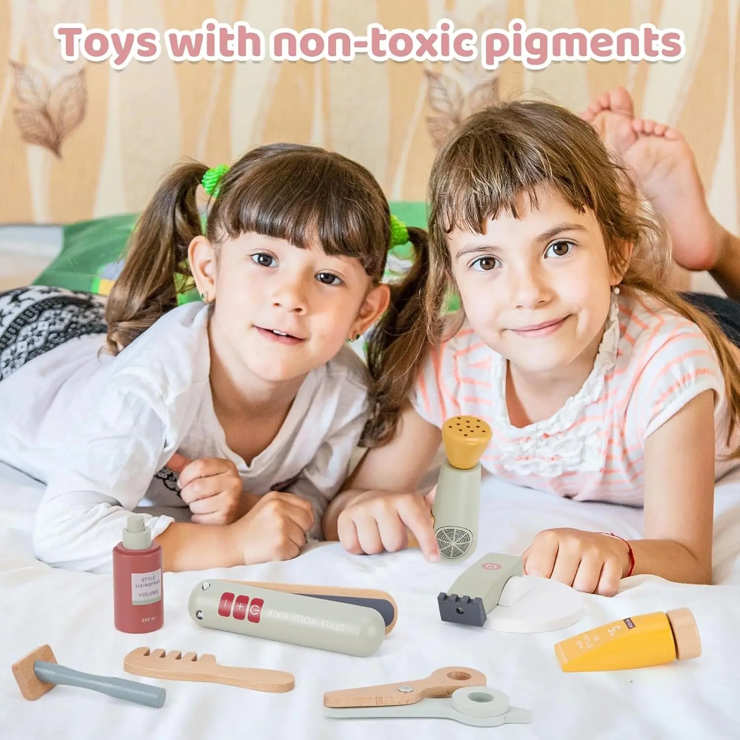 Toddlers Pretend Play Toy Montessori Makeup Toy Set Wooden Barber Playset Kids Hair Salon Playset Role-Play Game Girls Boys Gift makeup toy