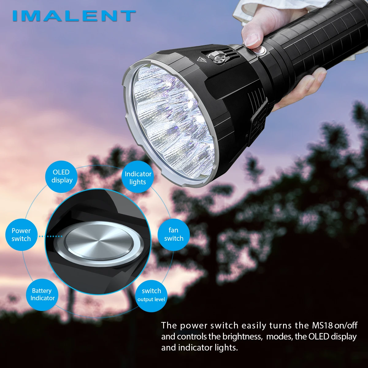 IMALENT MS18 Lampe de poche puissante de 100000 lumen, la plus brillante  des lampes de recherche professionnelles à, 18 LED Cree  XHP70.2,rechargeable,torche de chasse ultra puissante à longue portée  jusqu'à 1350 mètres