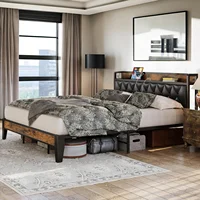 ANCTOR Bed Frames, Twin Queen CaliforniaKing Size Storage Headboard Outlets Easy Install Sturdy Stable, No Noise No Box Springs 4