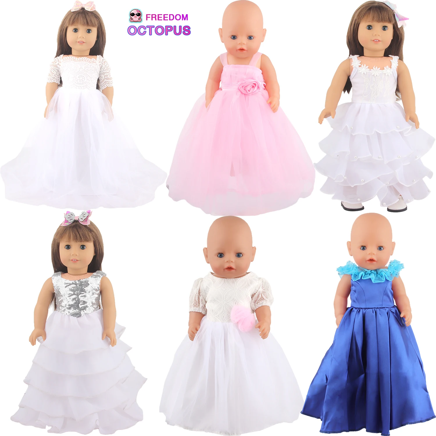 43cm New Baby Born Doll Wedding Dress Clothes Fashion Doll Princess Skirt Accessories For American 18 Inch Girl,DIY,OG Doll Toy