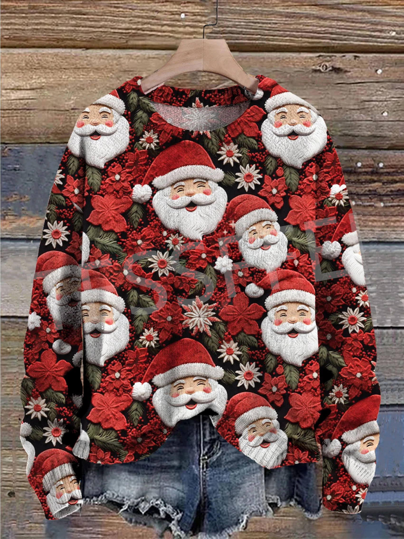 NewFashion Xmas Winter Christmas Ugly Knitted Sweater Santa Claus Pullover Retro Sweatshirt 3DPrint Streetwear Casual Harajuku G