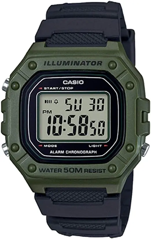 Orologio Digitale Casio Man W-218H-3Av Cinturino In Gomma Casio 50M Resistente All'Acqua-Allarme Luce