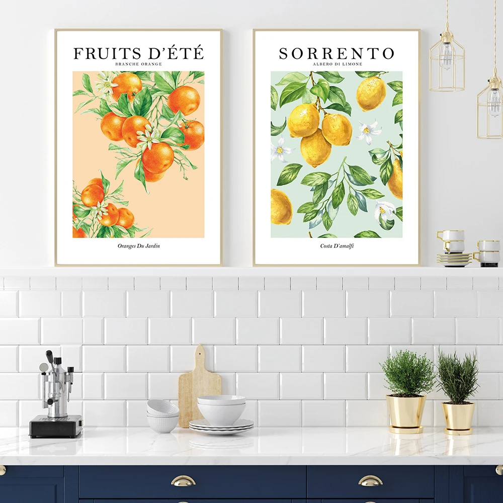 

Fruit Lemon Orange Cherry Kitchen Wall Art Canvas Painting Nordic Poster And Prints Abstract Wall Pictures For Living Room Decor