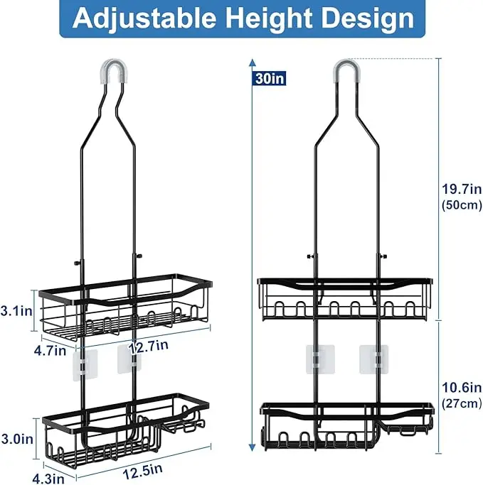 Upgraded Extended - Length Hanging Shower Organizer. Features Hooks, Rustproof Shampoo & Soap Holder. Large - Capacity Bathroom 4