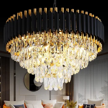 Modern Black & Gold Crystal Chandelier, Dimmable 5-Tier Round K9 Crystal Chandelier for Kitchen Island/Living Room/Bedroom 1