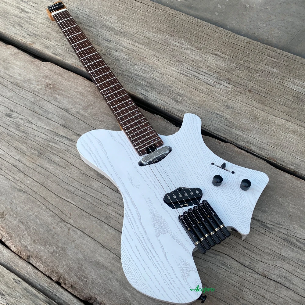Acepro Upgraded Headless White Electric Guitar 2 Single Jumbo