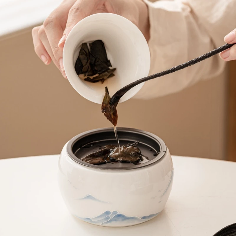 Hand Painted Mountain Tea Wash Porcelain Bowl For Tea Basin Set White Ware Cup Pen Wash Ceremony Utensils Jianshui Trays