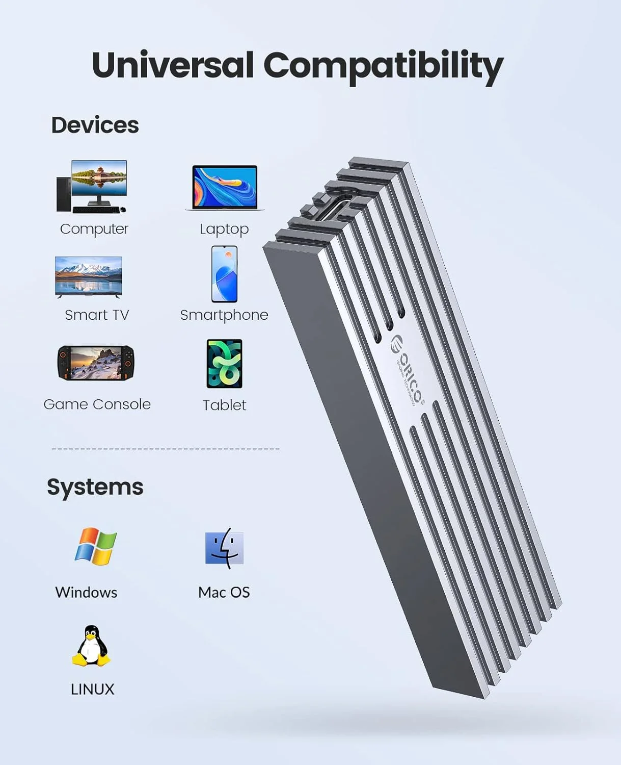 ORICO M2 NVMe Case 10Gbps M.2 to USB Type C 3.1 SSD Adapter for NVME PCIE M-key SSD