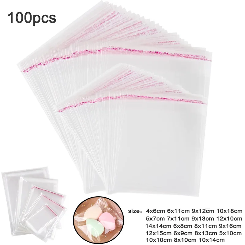 100pcs Transparent Self Sealing Small Poly Plastic Bags Jewelry Gift