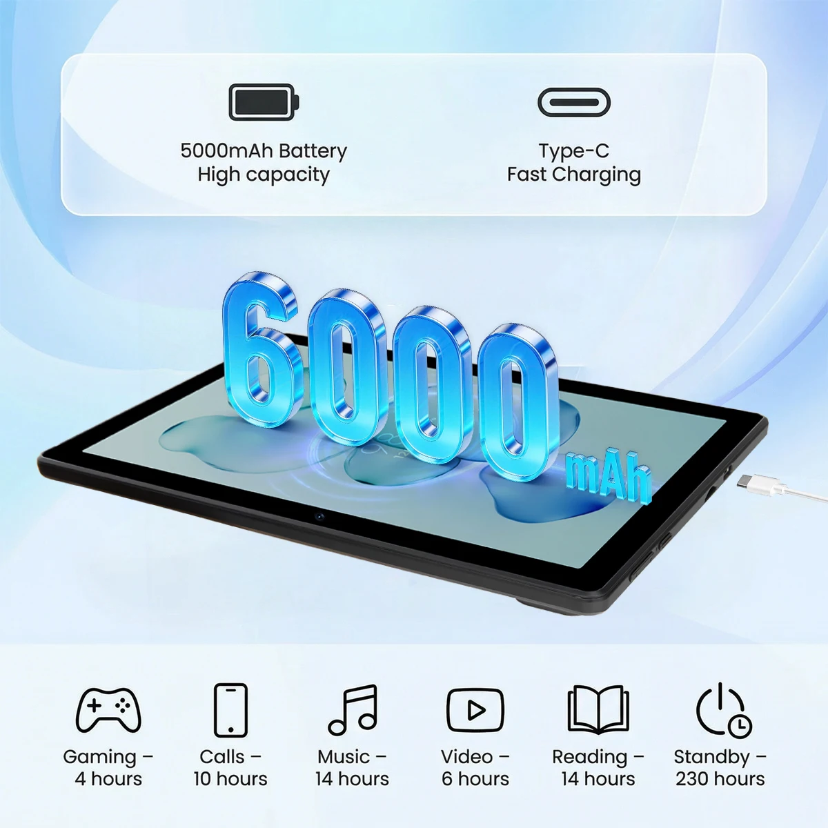 X6 10.1 Inch Android16 Tablet PC Octa‑Core A523 34GB(6+28GB Virtual) 128GB ROM WiFi6 Widevine L1 Face ID 6000mAh HD IPS Eye‑Care Display Tablet for Study Gaming`