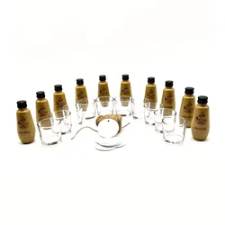 10 Mini botellitas de RuaVieja Crema En Kit Para Montar tu Detalle Con Vasito de chupito, Bolsas y etiqueta en blanco para eventos