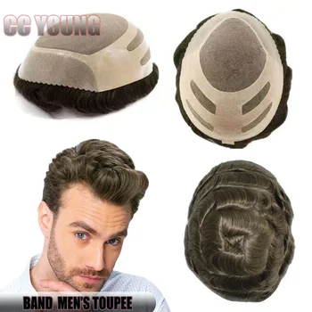 Toupee da uomo in capelli umani 8x10" stile fascia, con base in mono fine e pelle sottile, sistema di sostituzione dei capelli traspirante e resistente