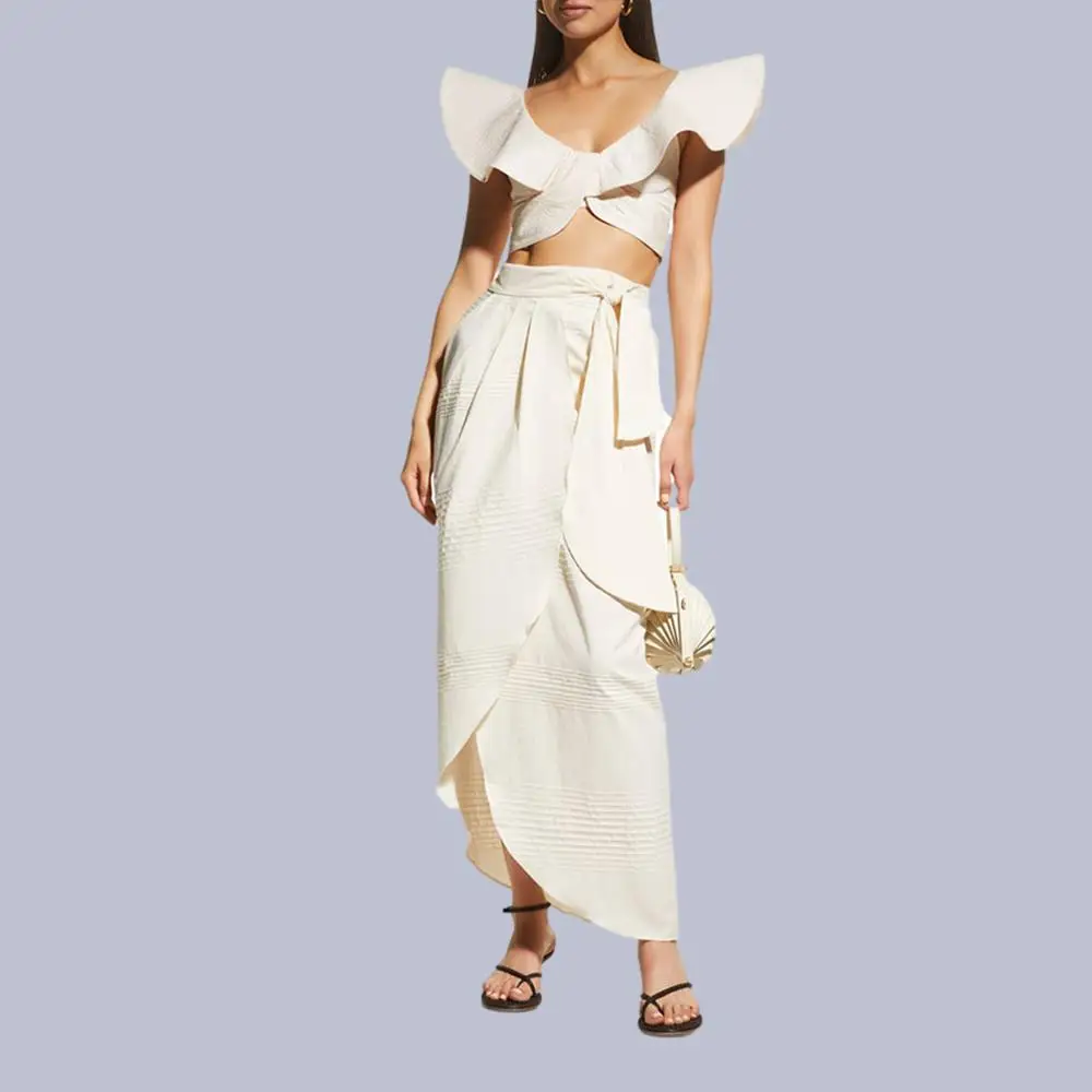 Solid Ruffled Swimsuit and Beach Skirt Two Piece High Waist Printed Bikini Vintage High Waist Cut Backless Beachwear 2022 Fashio