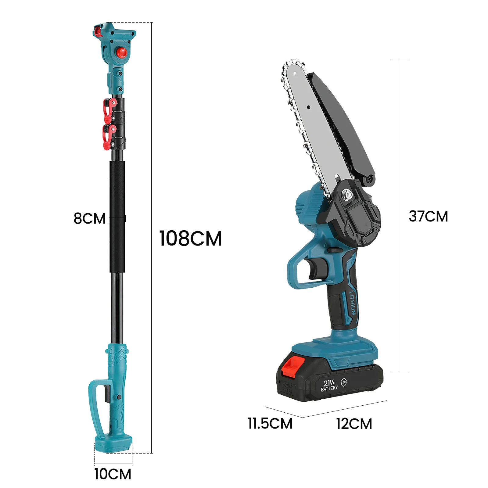 600W Bürstenlose 6-Zoll-Elektrokettensäge mit Teleskopstange 2-in-1-Astschere Hochsäge Garten-Baumschneidewerkzeug für 21V-Akku – Detail 2