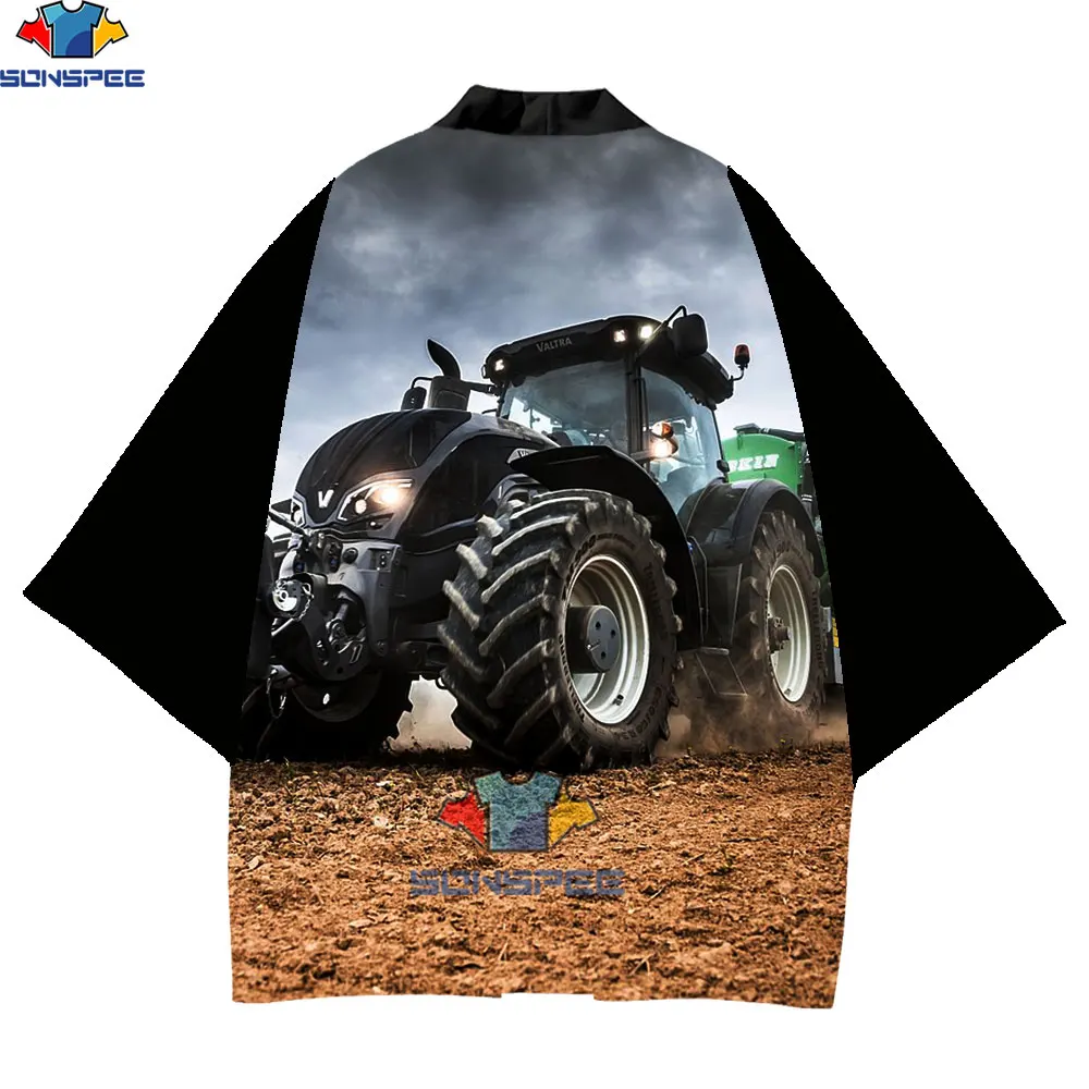 SONSPEE Asia Kimono Men Pacific Islands Clothing spandex Tractor Truck Anime Polyester Cardigan Traditional Clothing Funny Male
