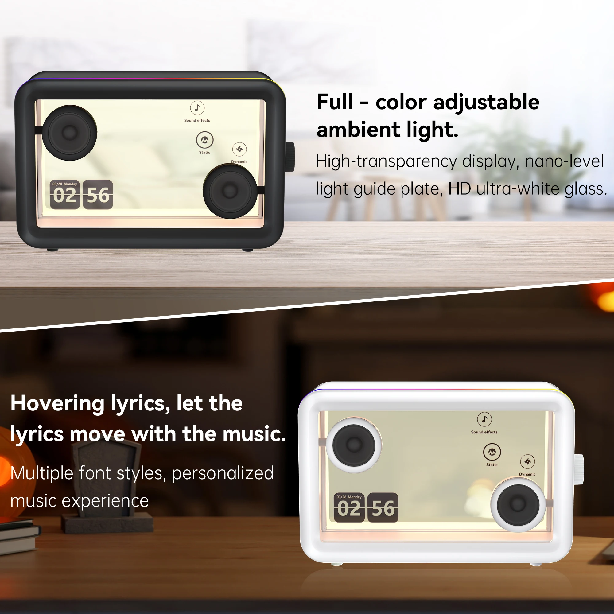 AEEZO L1 Bluetooth Speaker Hi-Fi Audio Clear Glass Screen Dynamic Suspended Lyrics Wireless Portable Audio Video LED Speakers 2