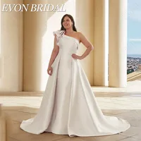 EVON BRIDAL Plus Size Satin Wedding Dress Sleeveless Detachable Train Mermaid One Shoulder Vestidos De Novia Custom Bride Gowns 1