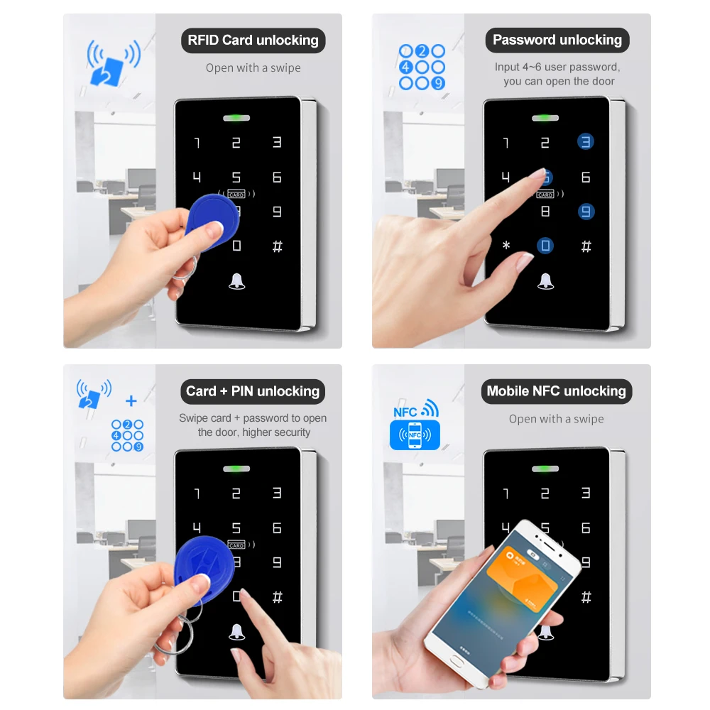 NFC Access Controller IP68 Waterproof Door Lock Keypad Dual Frequency 125KHz 13.56MHz with Wiegand Output for Outdoor Gate Entry