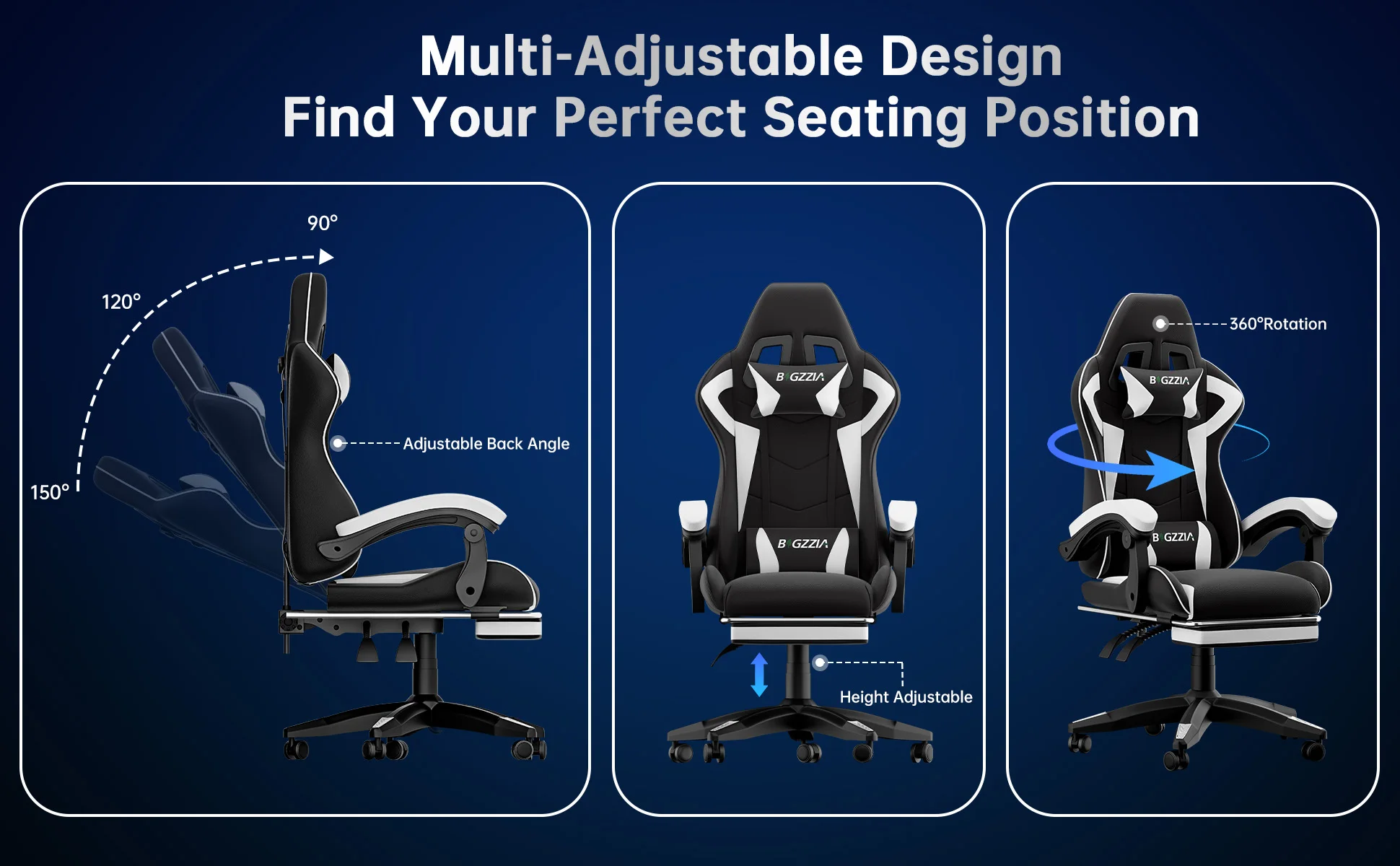 Gaming Chair with Footrest Gamer Chairs Ergonomic with Lumbar Cushion Headrest Gaming Chair Height Adjustable Computer Chair