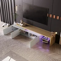 Rosahqnda Современный ТВ-гардероб, стильная элегантность, практичное место для хранения, глянцевый белый, вид дерева, стеклянные полки, 200x42x39 см — изображение 4