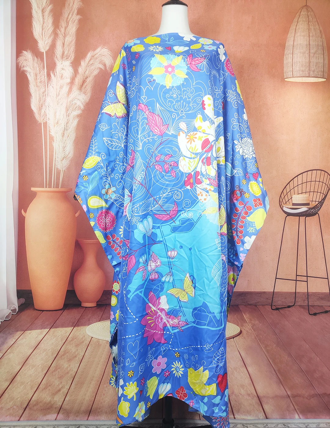 saudi arabic 2022 fashion blogger bohemian twill silk loose summer kaftan maxi dress oversize african printed muslim abaya Kuwait Popular Muslim Women's Summer Boho Twill Silk Look Kaftan Maxi Dress Oversize African Women's printed BouBou For Outfit