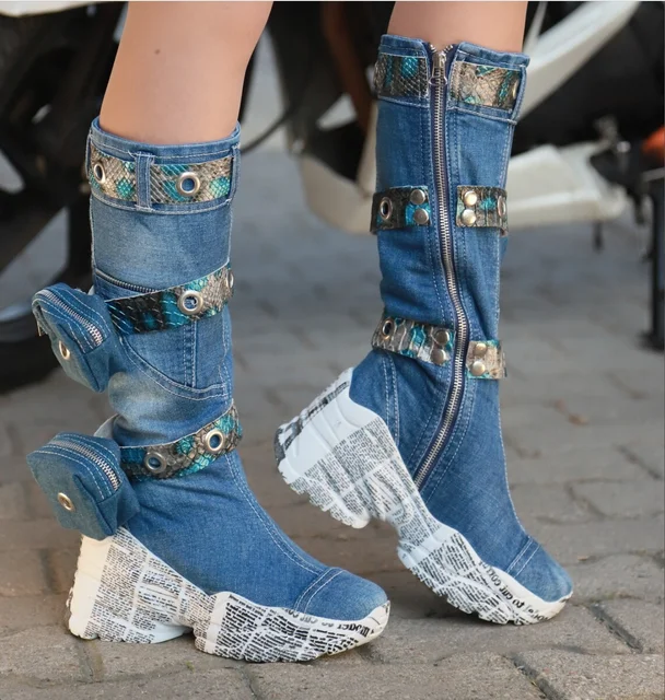 Amazon.com: Jeans Boots Shoes/Handmade Women Boots/Women's Sneakers Boots,  Heeled Sexy Boots, Platform High Boot Shoes/Jeans Shoes/Birthday Gift (9,  Blue) : Handmade Products