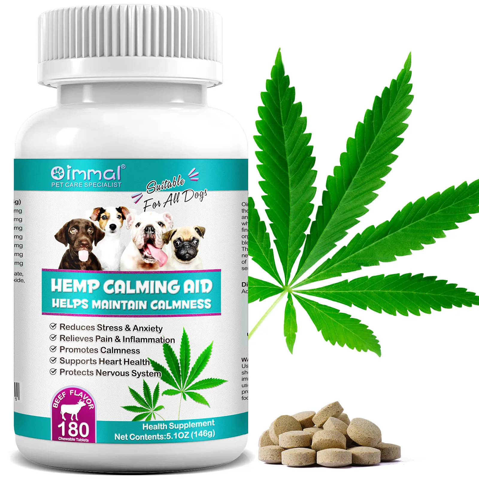 Dogs Calming Aid Tablets Promoting Calmness Heart Health Nervous System Protection Easing Stress Anxiety Pain Inflammation