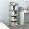 4-Tier Bookcase Wall Bookshelf Leaning Wall Shelf Shelving Ladder Storage Home Metal &Woven Fabric Grey Strong Bearing Capacity 2