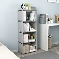 4-Tier Bookcase Wall Bookshelf Leaning Wall Shelf Shelving Ladder Storage Home Metal &Woven Fabric Grey Strong Bearing Capacity 2