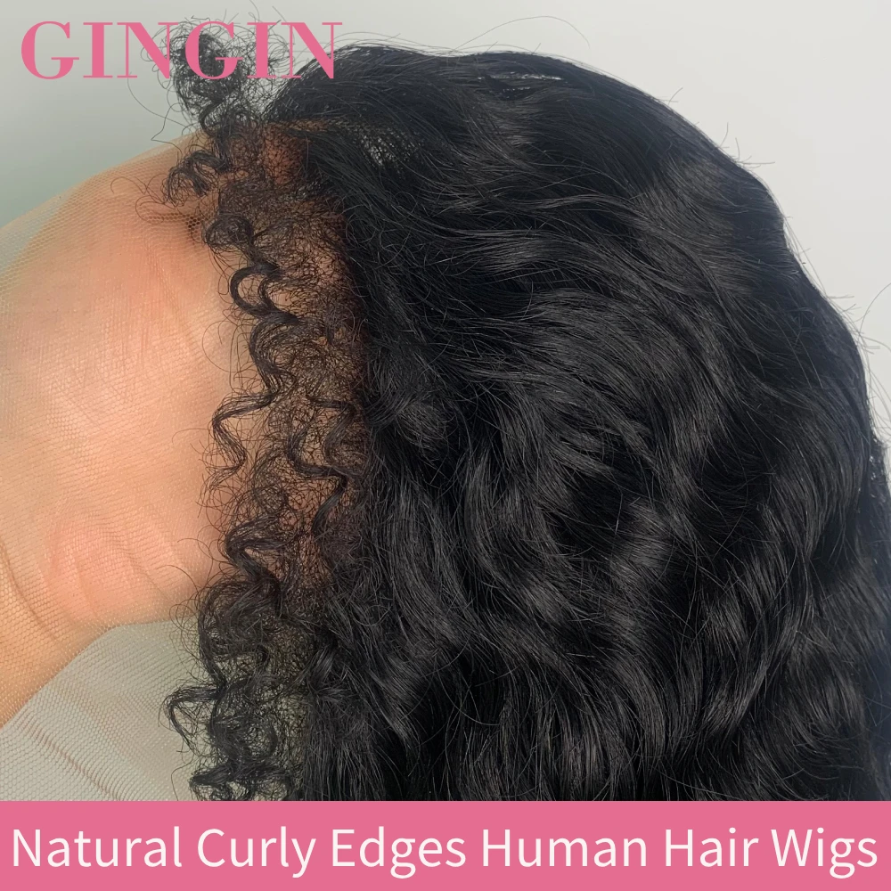 Kinky Curly Lace Front Wig Human Hair With 4C Edges Baby Hair Lace Wigs Realistic Natural Curly Hairline Wig 180% Density