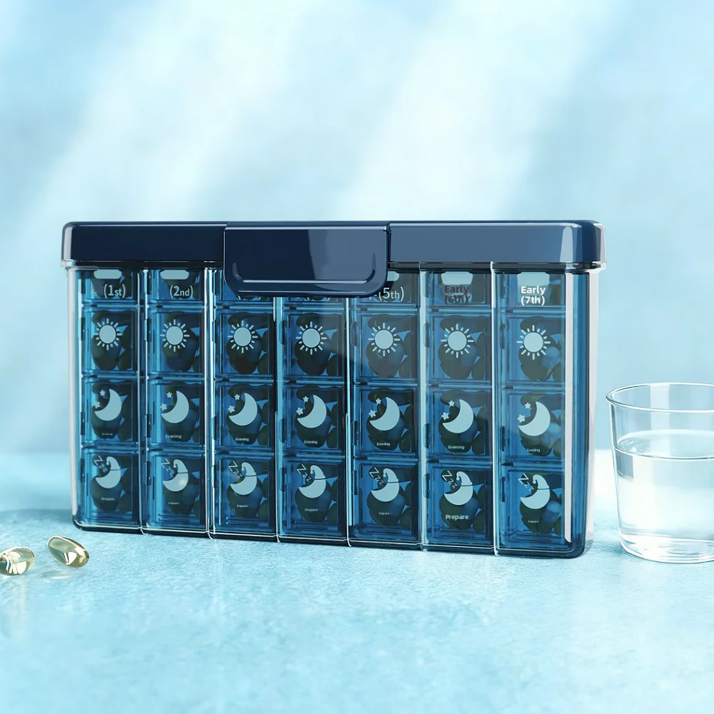 28 Compartments Weekly Pill Organizer 7 Days 4 Times a Day Large ...
