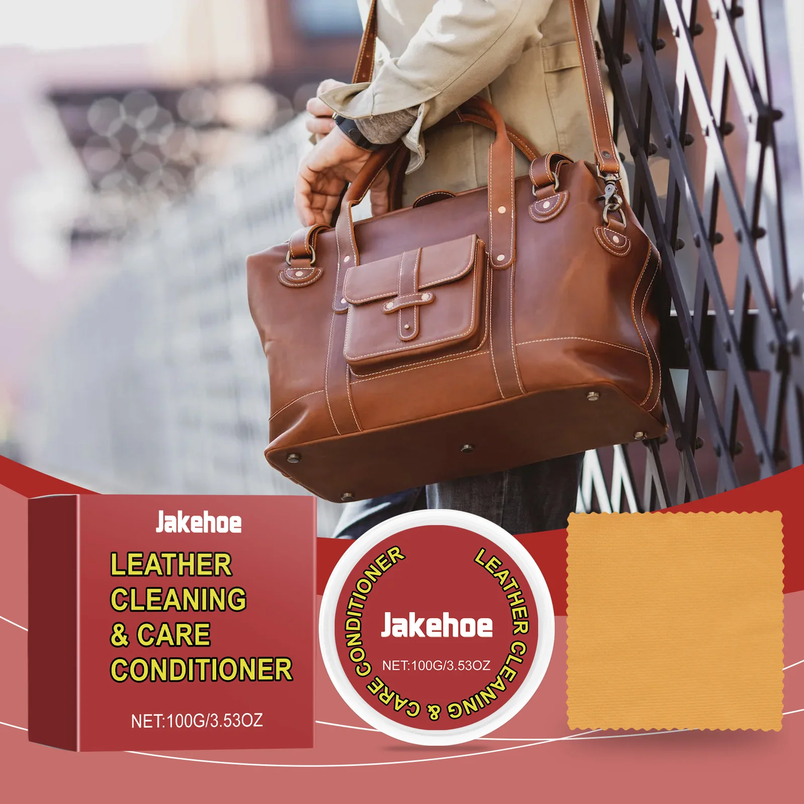 Jakehoe Leather Polishing Cream for Restoring Furniture Sofa Bag Cloths Deeply Cleaning Dust Stains Enhance Leather Care Cream