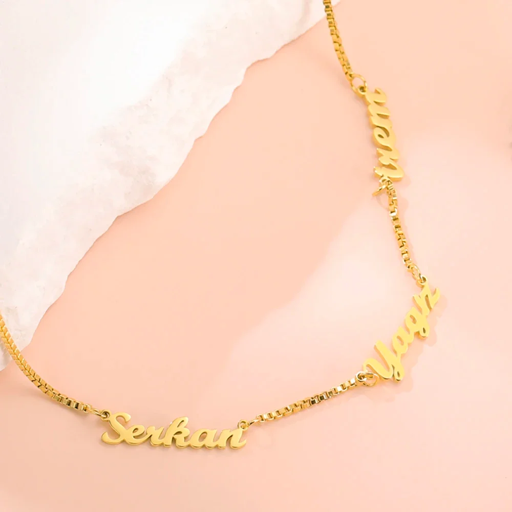 Personalisierte Halskette mit mehreren Namen für Frauen, individueller Namensschmuck, Edelstahl-Halsband, Box-Kette, Geschenk für Freunde und Familie – Detail 9