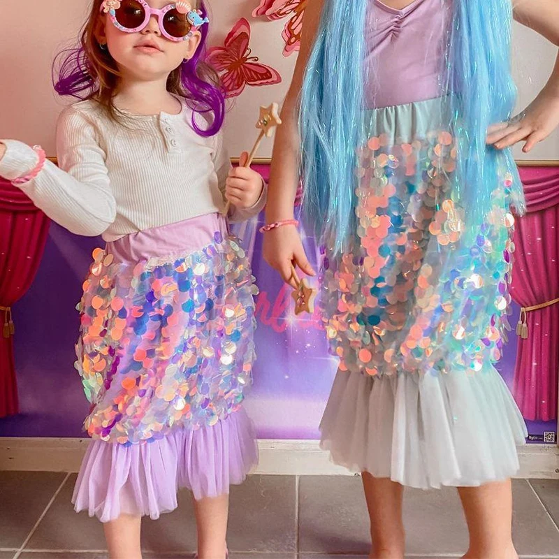 

2024 New Arrival Child Mermaid Tail Tutu Sequins Dress For Birthday Party Halloween Costume Baby Girl Mermaid Glitter Skirt
