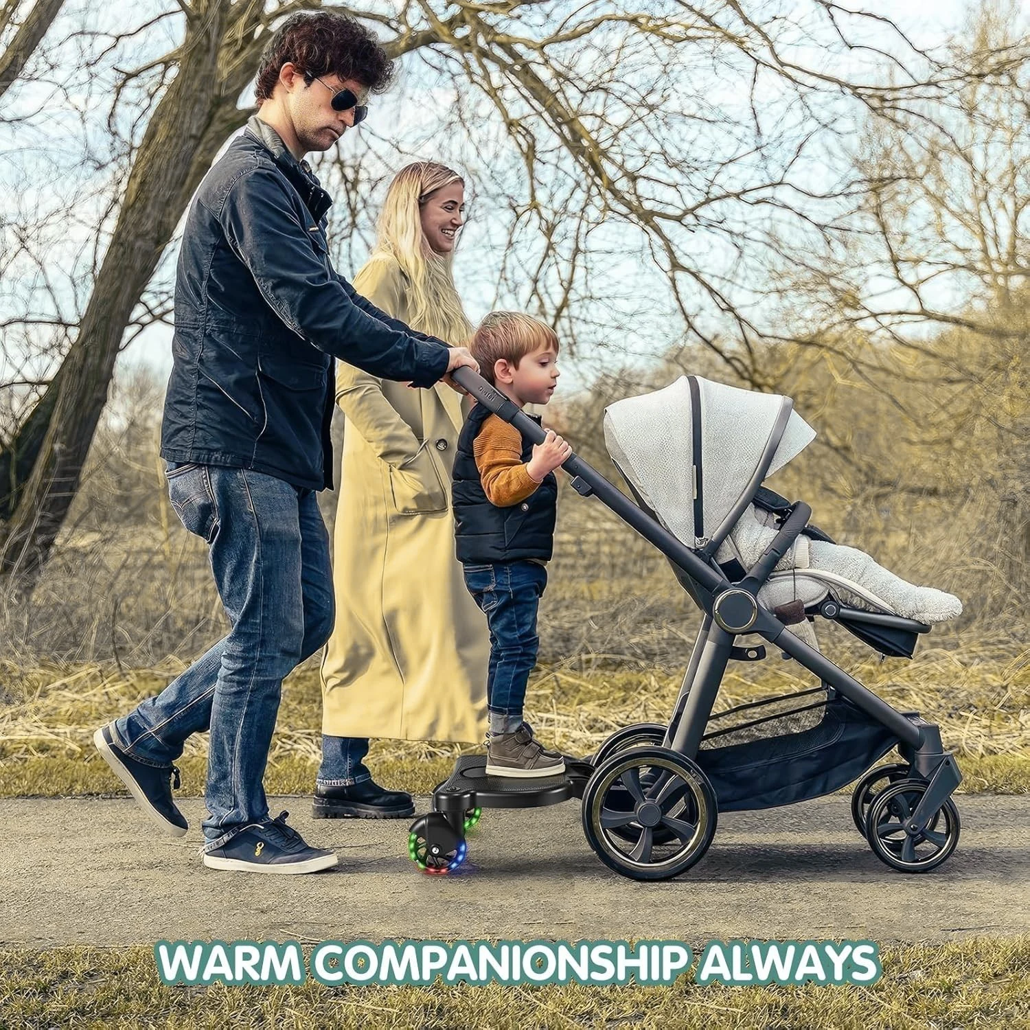 2-in-1 Stroller Ride-On Board – Stand & Sit Assist Pedal for Kids 2