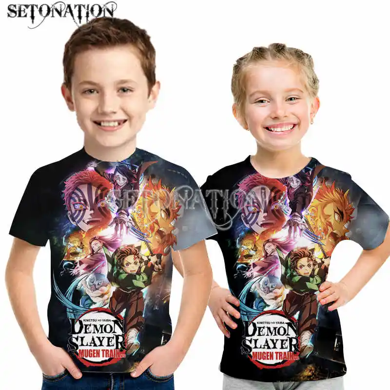 

Kawaii Kimetsu No Yaiba Demon Slayer De 2022 boys kid's 3D Print Us T-shirt O-neck Shirt Sleeve kids Clothes Casual birthdayTops