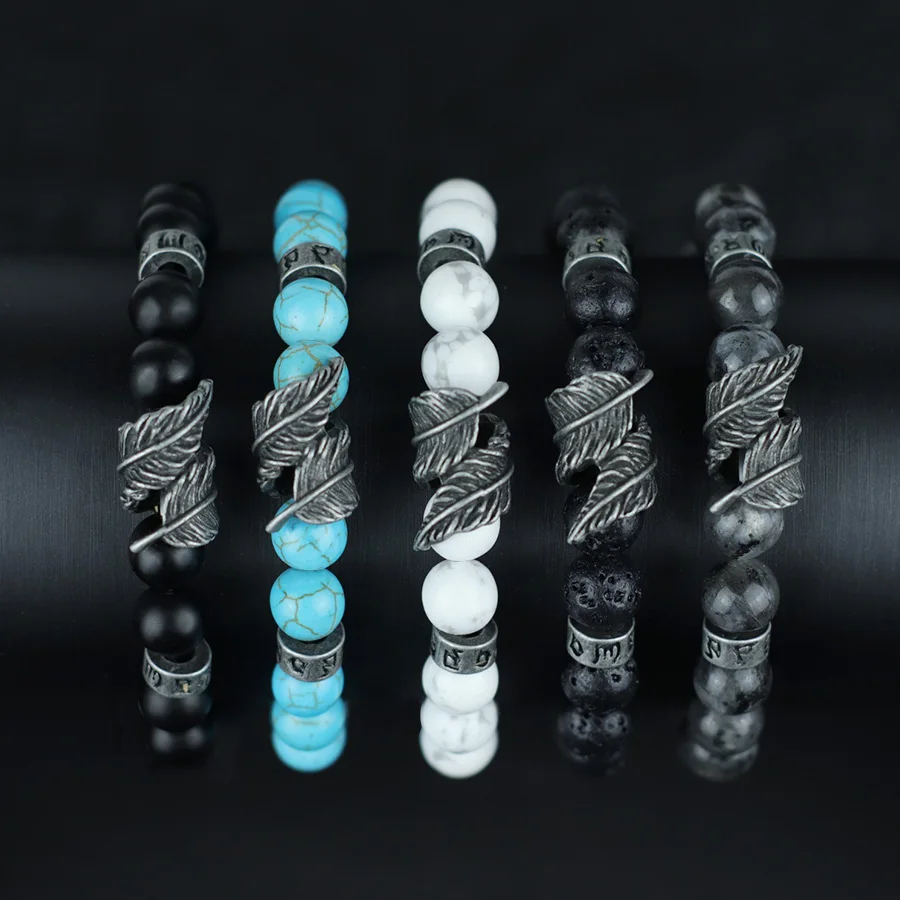 Viking Rune Men Bracelet with Lava Turquoise Stone