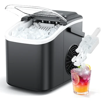 Portable Countertop Ice Maker with Handle – 26 lbs/24H, 8 Cubes in 6 Mins, Auto-Cleaning for Home & RV 1
